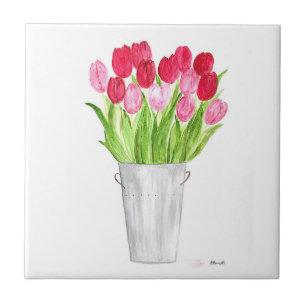 Köket Rustit Rosa Tulips blommigt Vår chic Kakelplatta