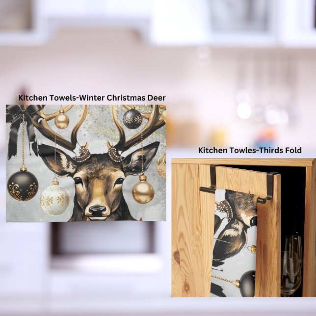 Kökets torn Vinterjulens Hjort Kökshandduk (Brighten up any kitchen this Christmas with this elegant winter Christmas deer.)