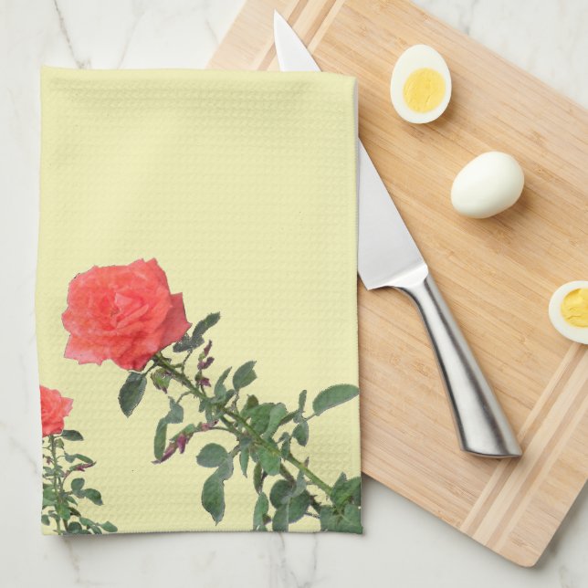 Köketshandduk - Långstjälkade rosa rosor Kökshandduk (Vikt i Fjärdedel)