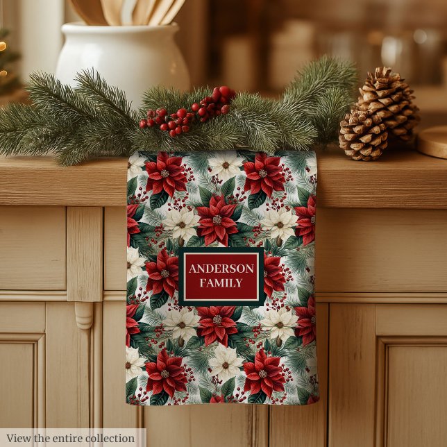 Köketshandduk med eget namn Chic julkrans Kökshandduk (Custom Name Kitchen Towel Chic Christmas Wreath)
