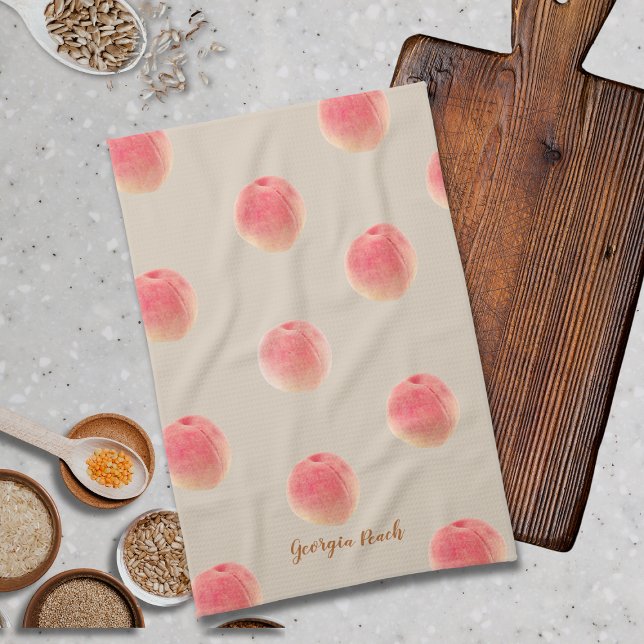 Köketshanddukar med Georgien-persika-mönster  Kökshandduk (Add a splash of Georgia with this customizeable Georgia Peach Kitchen Towel!)
