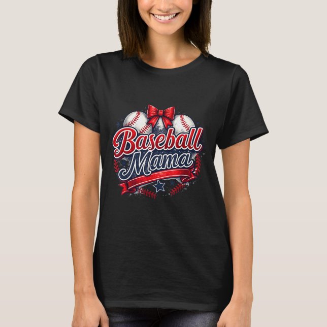 Kokett båge baseball mamma speldag mamma sport t shirt (Framsida)