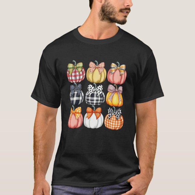 Kokett båge Pumpasäsong Höst Fall Löv Tha T Shirt (Framsida)