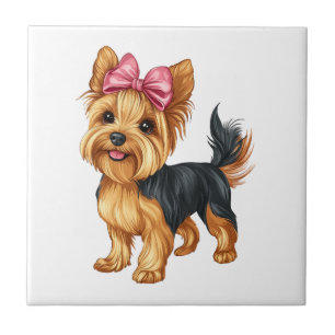 Kokett båge Yorkshire Terrier Hund Yorkie Mamma Fl Kakelplatta