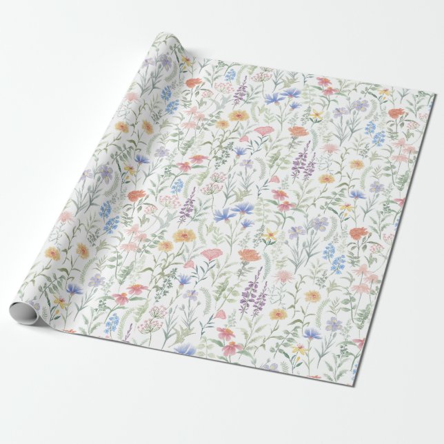 Kokett feminint ängsblommoräng presentpapper (Utrullad)