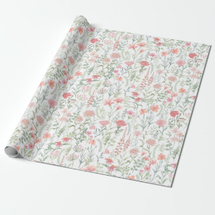 Kokett feminint rosa äng med vilda blommor presentpapper