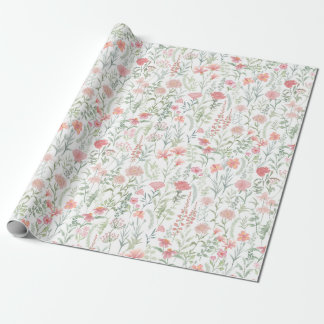 Kokett feminint rosa äng med vilda blommor presentpapper