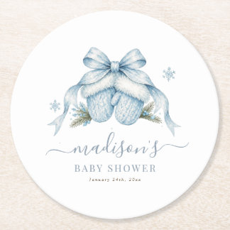 Kokett Icy Blue Vinter Baby Pojke Babyshower Underlägg Papper Rund