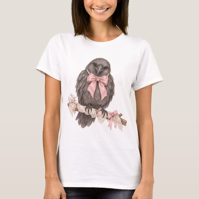 Kokett korp med pärlor t shirt (Framsida)