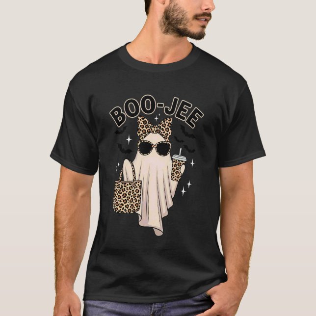 Kokett Leopard Spöke Kaffe Boo-JEE Halloween Bo T Shirt (Framsida)