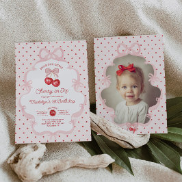 Kokett Rosa Körsbär På Topp Tjej 1-årsdag Inbjudningar