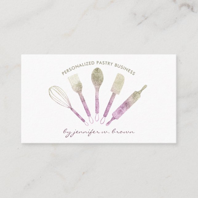 Kokkärlets glitter rosa guld Bakverk Logotyp Visitkort (Framsida)