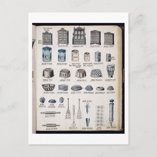 Köklagring och utensils från en handelcatalogu vykort (Framsida)
