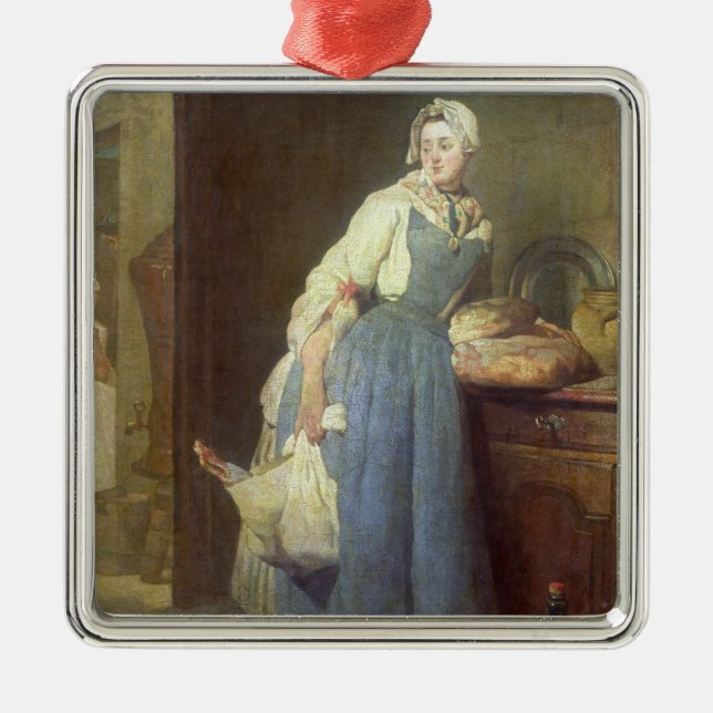 Kökmaiden med bestämmelser, 1739 julgransprydnad metall (Framsidan)