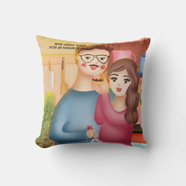 Kokning av indiska Snacks för hubby-valentins dag Kudde (Framsida)