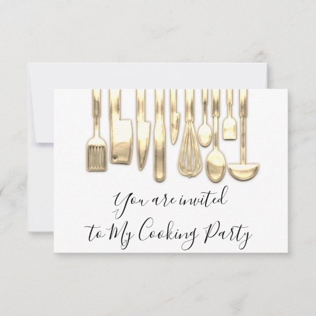 Kokning Party Chef Golden Kitchen Golden White Inbjudningar (Framsida)