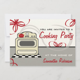 Kokning Party - Retro Stove Red Kitchen Inbjudningar