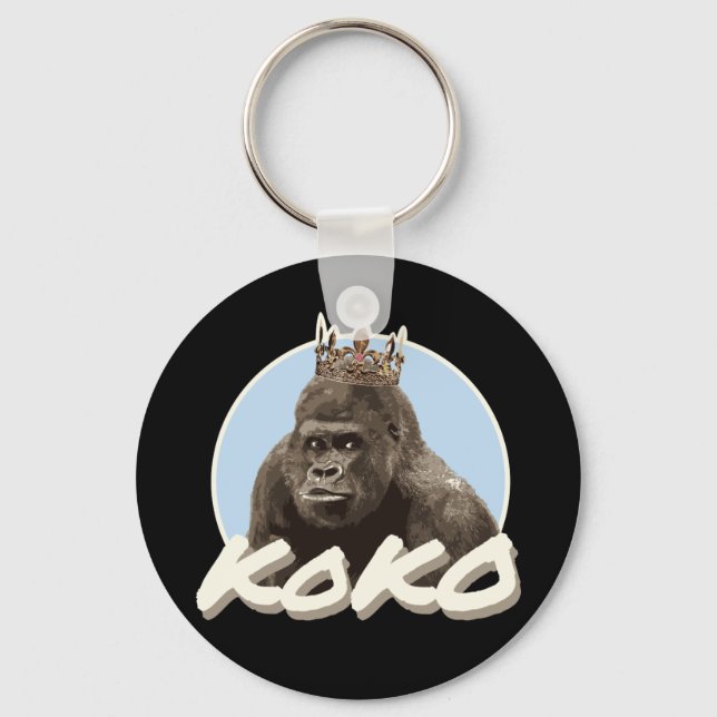 Koko Gorilla Wearing Krona Nyckelring (Framsida)