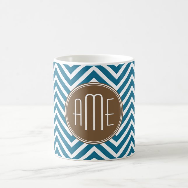 Kokoland och Teal Chevron-mönster med monogram Kaffemugg (Center)
