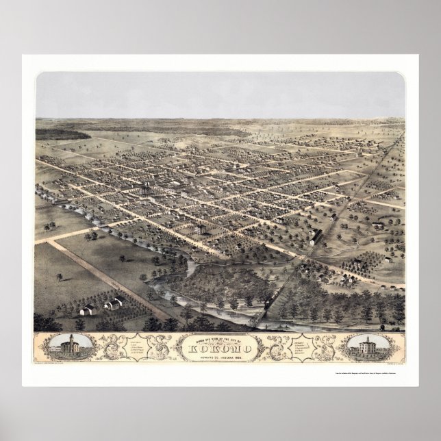 Kokomo, IN Panoramic Karta - 1868 Poster (Framsidan)