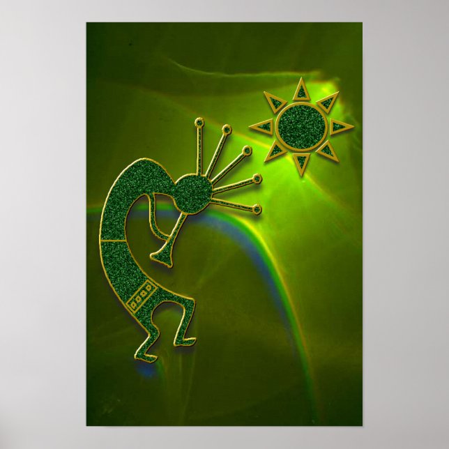 Kokopelli-Abstrakt i Grönt Poster (Framsidan)