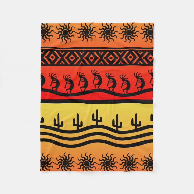 Kokopelli Aztec Tribal Desert SouthWestern Design Fleecefilt (Framsidan)