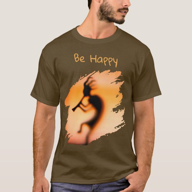 Kokopelli Be Happy   T Shirt (Framsida)