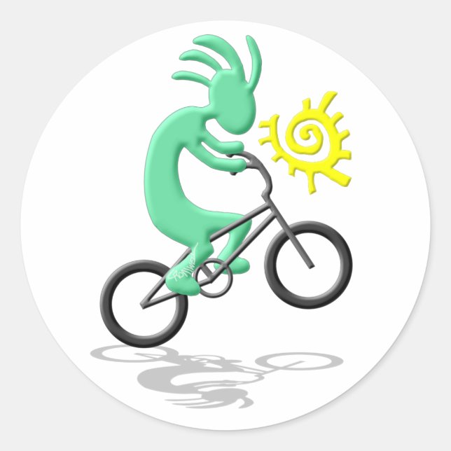 Kokopelli Bicycle Runt Klistermärke (Framsida)