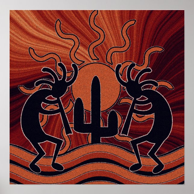 Kokopelli Cuctus Desert Sol Southwest Motif Poster (Framsidan)