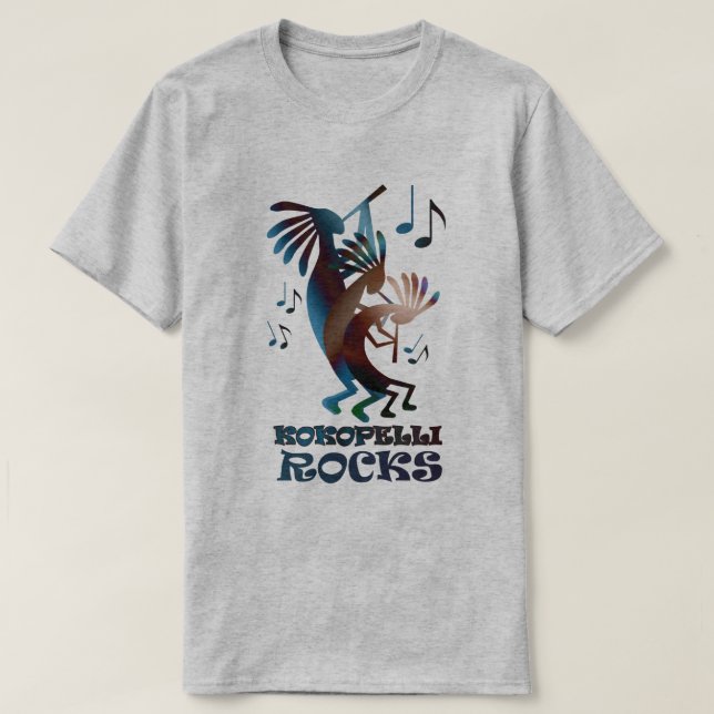 Kokopelli Dance Musician Basic Grått T Shirt (Design framsida)