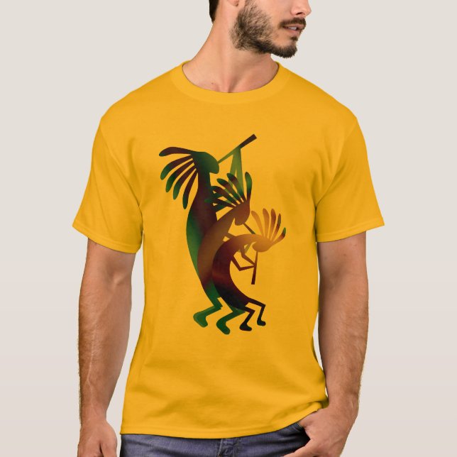 Kokopelli Dance Musician Guld Tee Shirt (Framsida)
