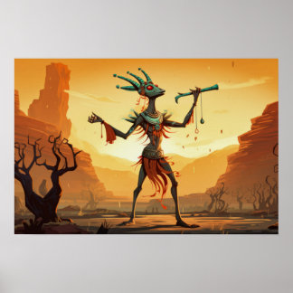 Kokopelli Dancing on Canyon Golv Poster