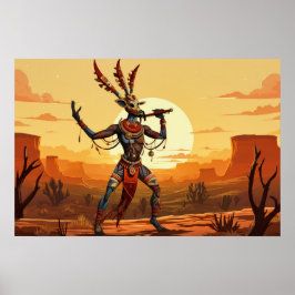 Kokopelli Dancing Play Flute på Desert Plateau Poster