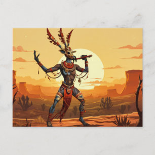 Kokopelli Dancing Play Flute på Desert Plateau Vykort