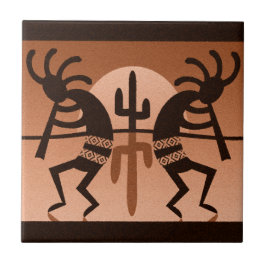 Kokopelli Desert Sol Cactus Southwest Ceramic Tile Kakelplatta