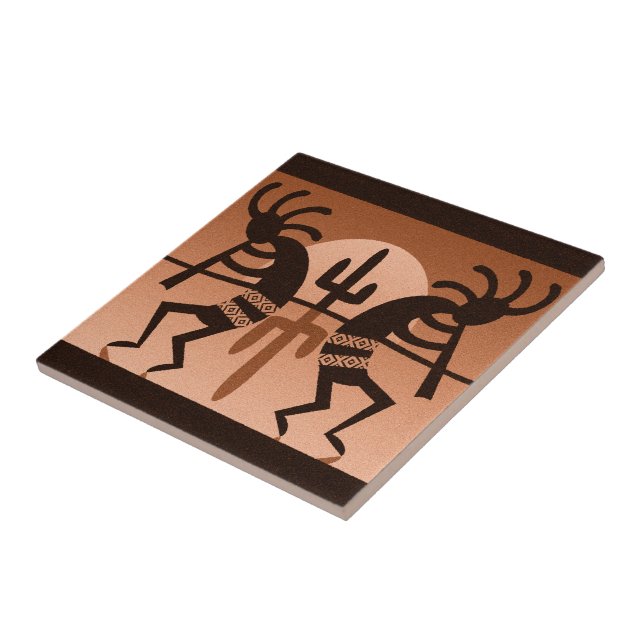 Kokopelli Desert Sol Cactus Southwest Ceramic Tile Kakelplatta (Sidan)
