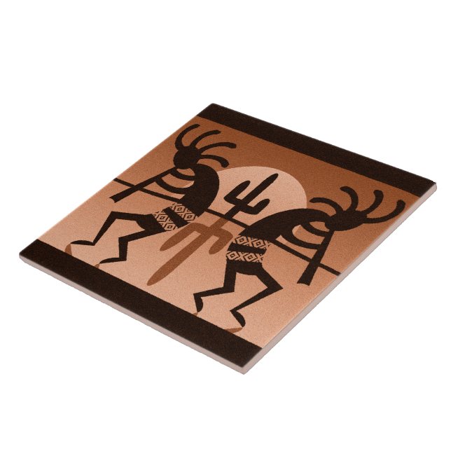 Kokopelli Desert Sol Cactus Southwest Ceramic Tile Kakelplatta (Sidan)