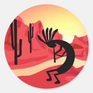 Kokopelli Desert Sunset 3-tums Craft Sticker Runt Klistermärke