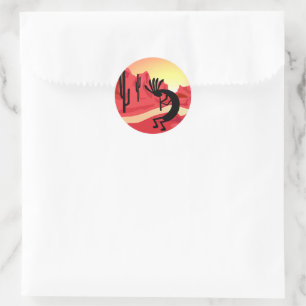 Kokopelli Desert Sunset Sticker Runt Klistermärke