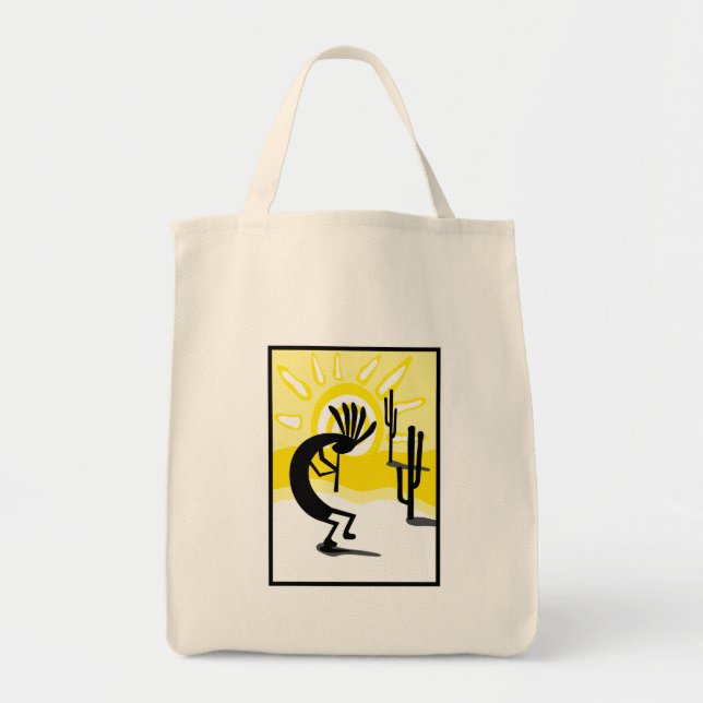 Kokopelli Desert Two Cactus Tote Bag Tygkasse (Framsidan)