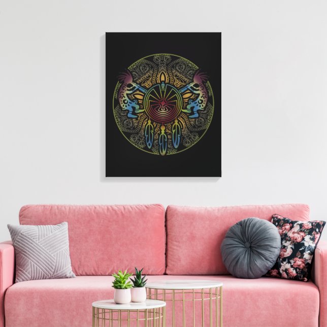 Kokopelli Duo - Man i Maze - Dreamcatcher 1 Canvastryck (Insitu (Vardagsrum))