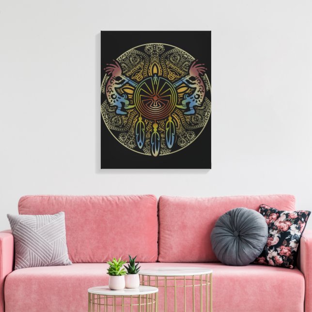 Kokopelli Duo - Man i Maze - Dreamcatcher 1 Canvastryck (Insitu (Vardagsrum))