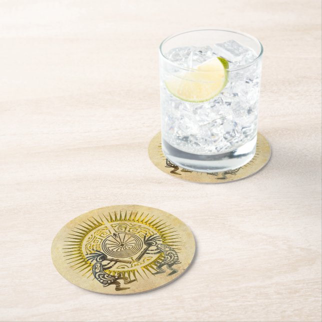 Kokopelli Duo - människan i Maze - Sol 1 Underlägg Papper Rund (Insitu)