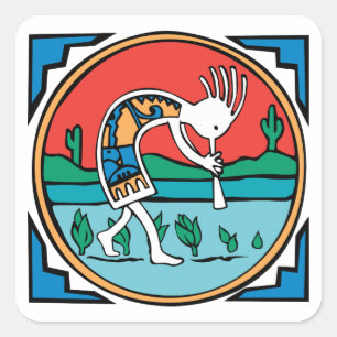 Kokopelli färg fyrkantigt klistermärke