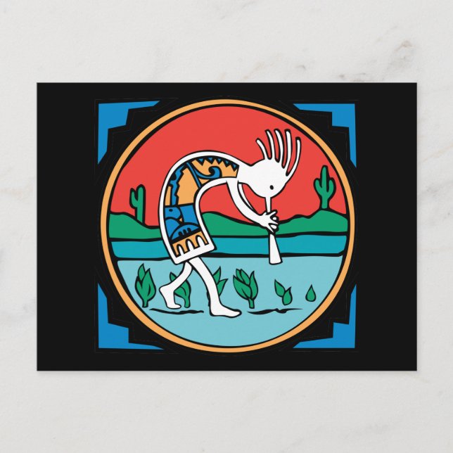 Kokopelli Färg Vykort (Framsida)
