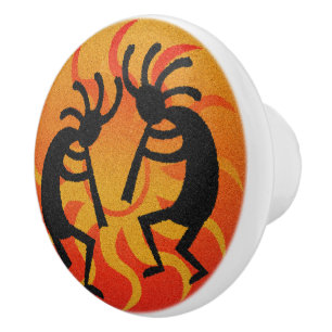 Kokopelli för Southwestern orange sol keramisk Knopp