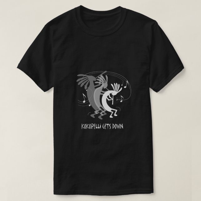Kokopelli Gets Down Black Basic T Shirt (Design framsida)