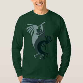 Kokopelli Gets Down Music Manar Grönt LS Tshirt Tee Shirt