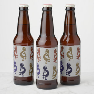 Kokopelli Group of Flute Play Figurer Beer Bott Ölflaska Etikett