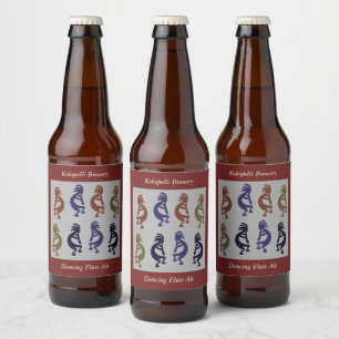 Kokopelli Group of Flute Play Figurer Beer Bott Ölflaska Etikett